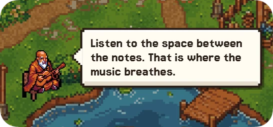 The Daily Wisdom widget: the Elder on his bench by the lake, with today's saying in a speech bubble.